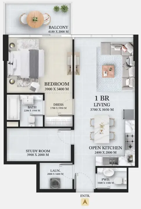 1 BR floor plan