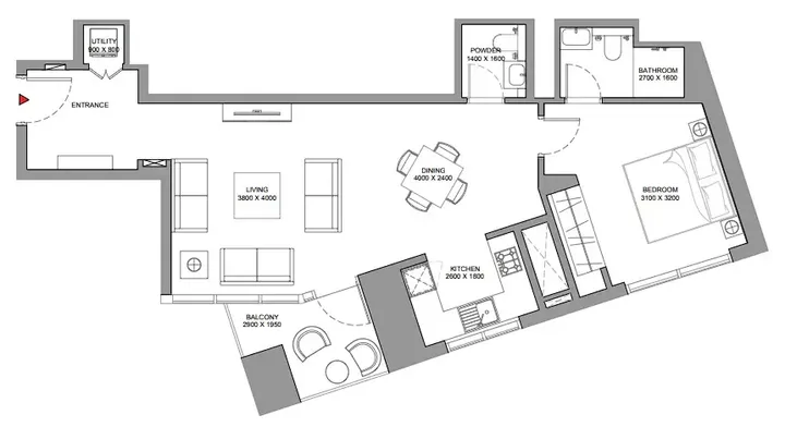 1 BR floor plan