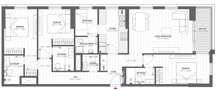 3 BR floor plan