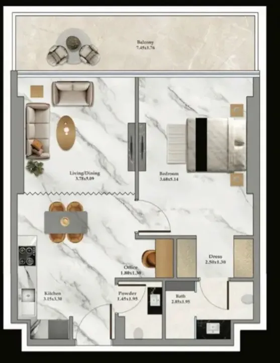 1 BR floor plan
