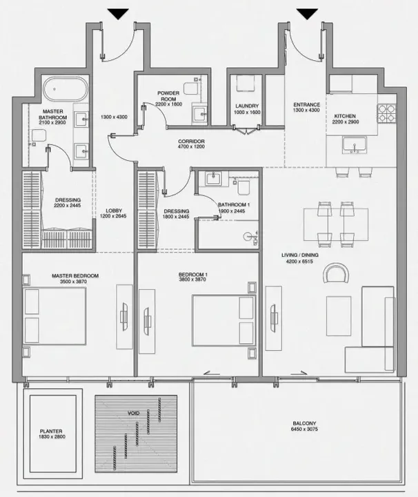 2 BR floor plan