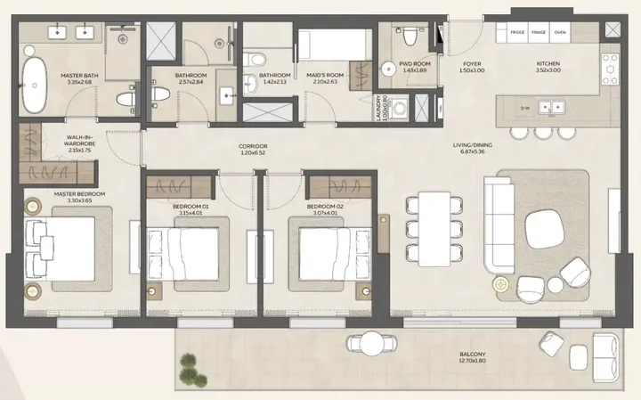 3 BR floor plan