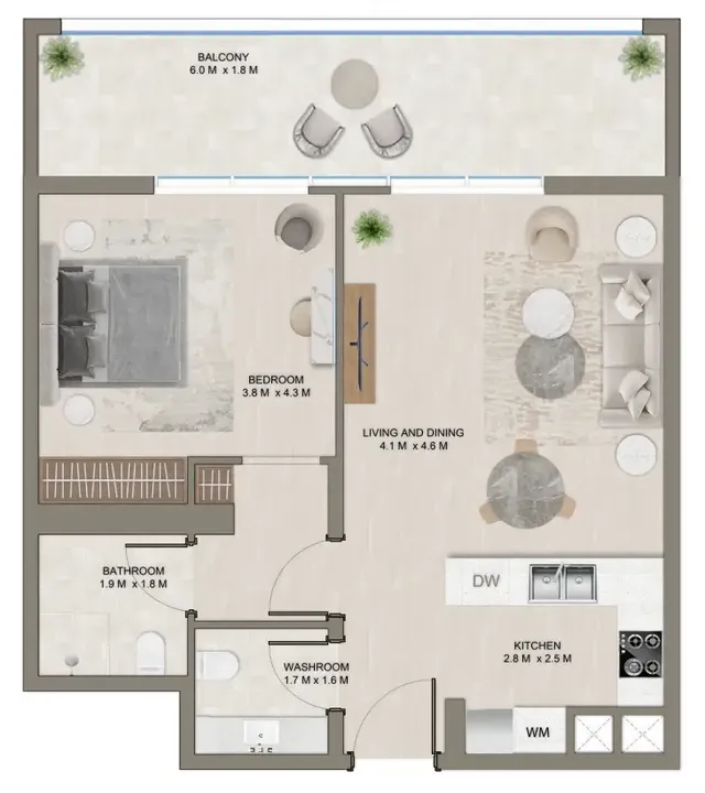 1 BR floor plan
