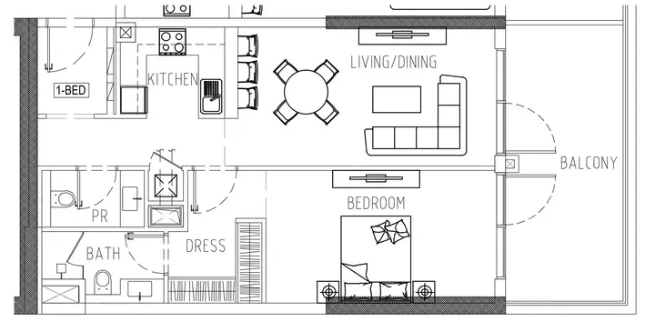 1 BR floor plan