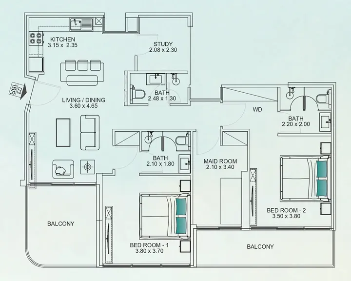 2 BR floor plan