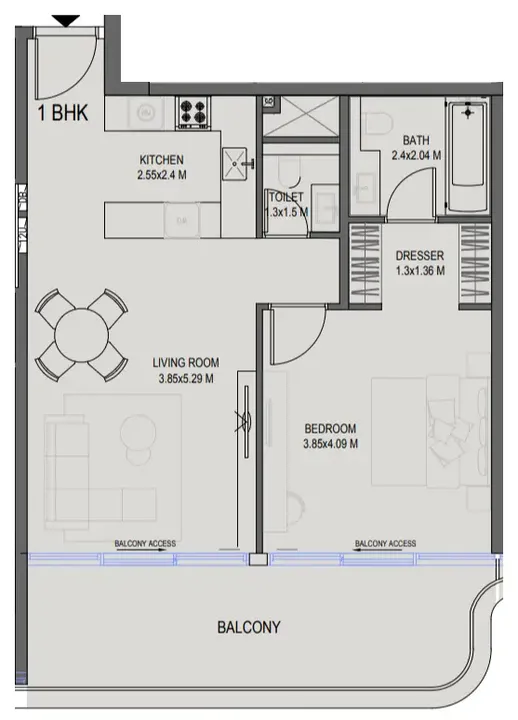 1 BR floor plan