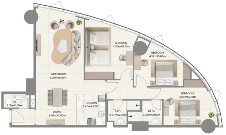 3 BR floor plan
