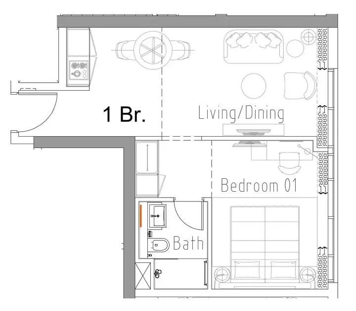 1 BR floor plan