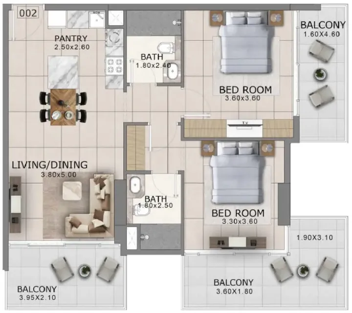 2 BR floor plan