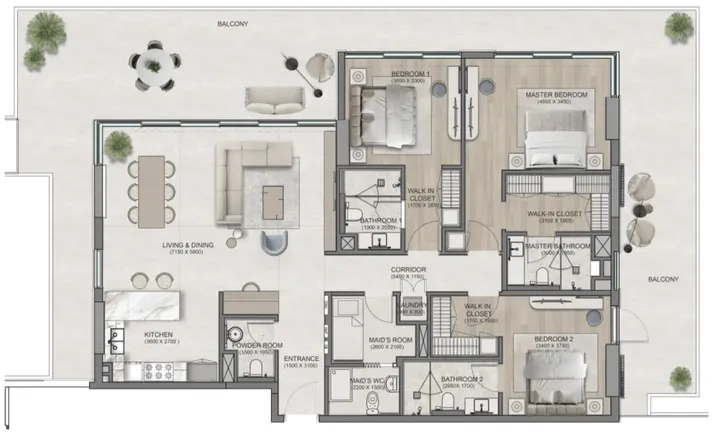 3 BR floor plan