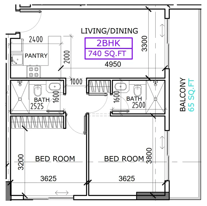 2 BR floor plan