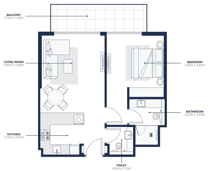 1 BR floor plan