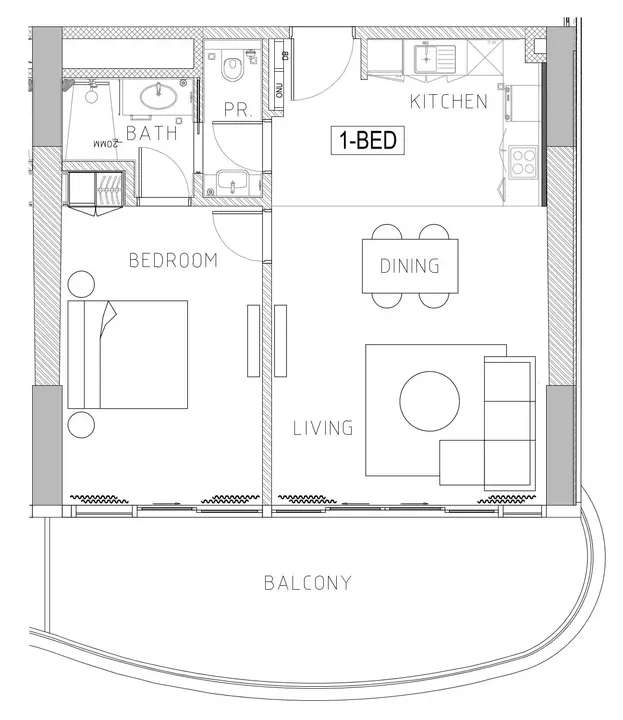 1 BR floor plan