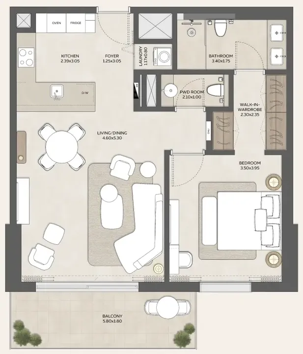 1 BR floor plan