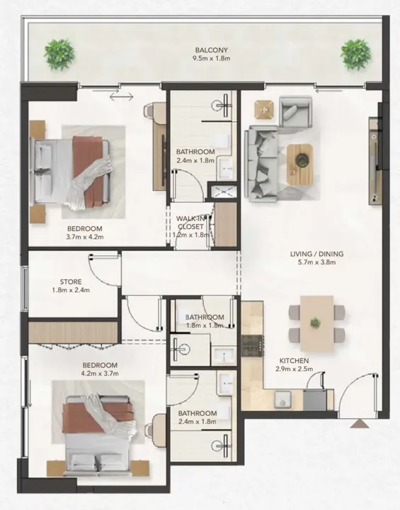 2 BR floor plan