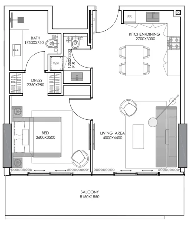1 BR floor plan