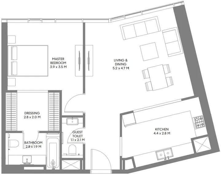 1 BR floor plan