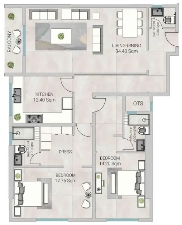 2 BR floor plan