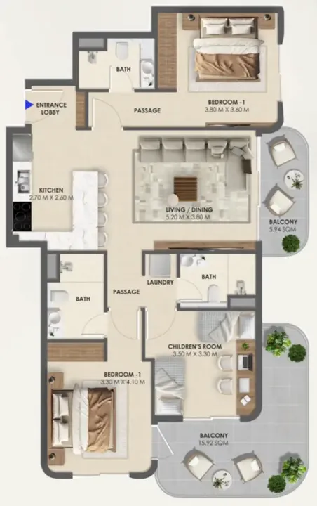 3 BR floor plan