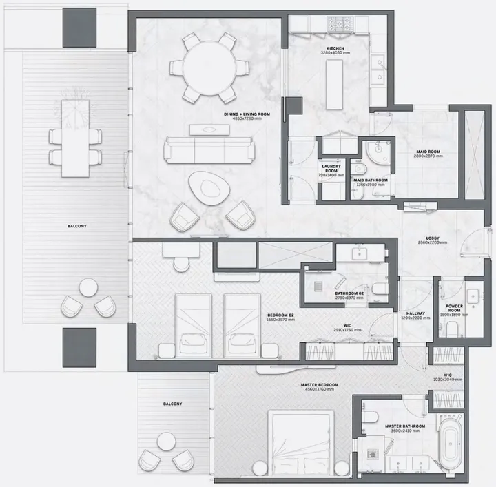 2 BR floor plan