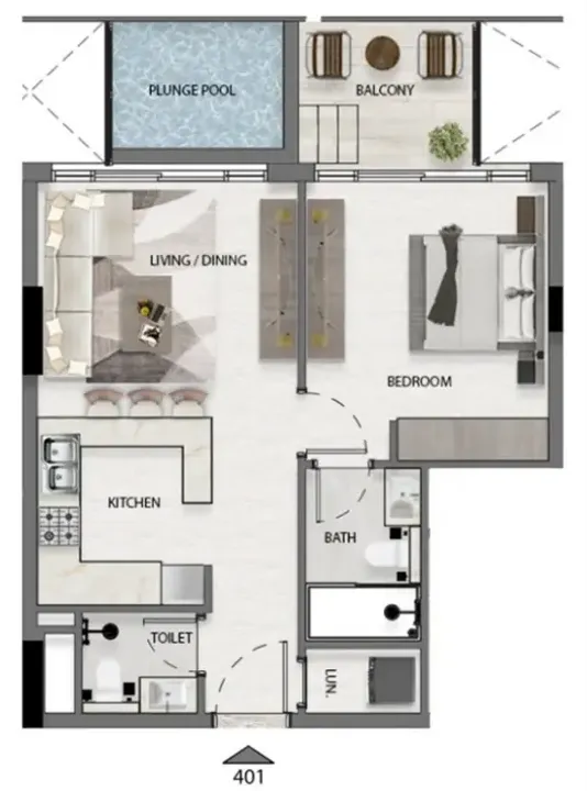 1 BR floor plan