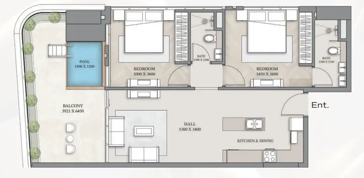 2 BR floor plan