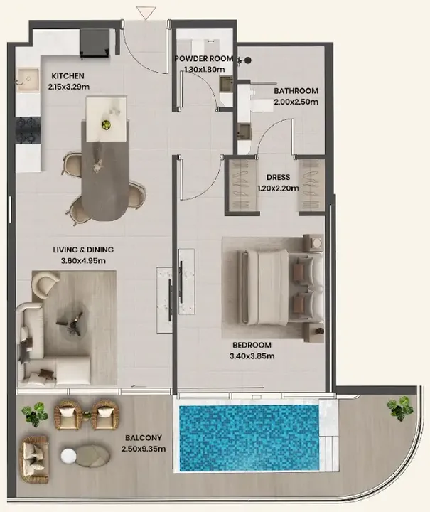 1 BR floor plan