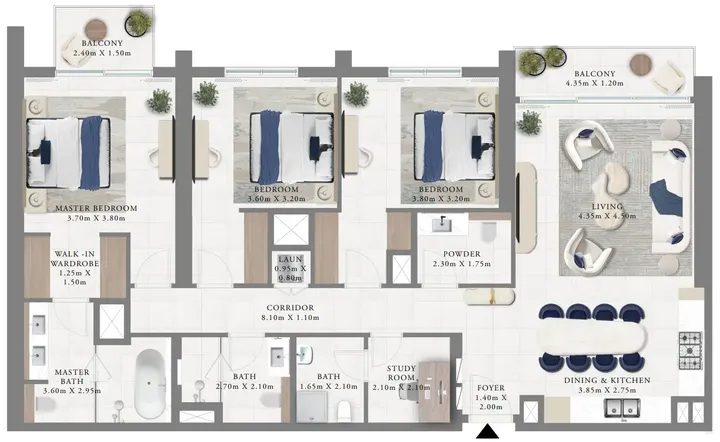 3 BR floor plan