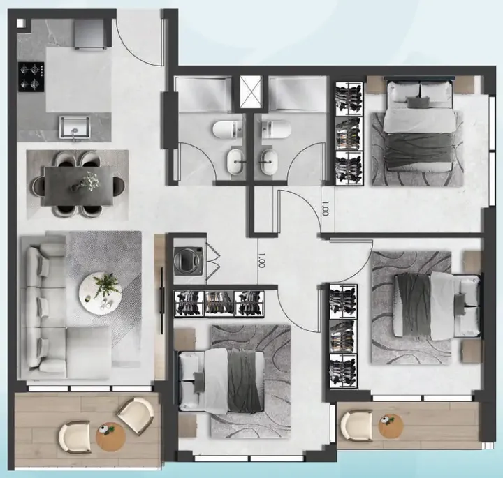3 BR floor plan