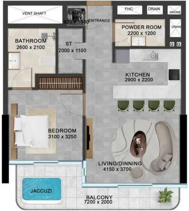 1 BR floor plan