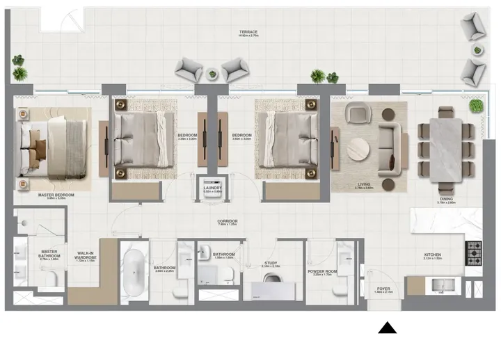 3 BR floor plan
