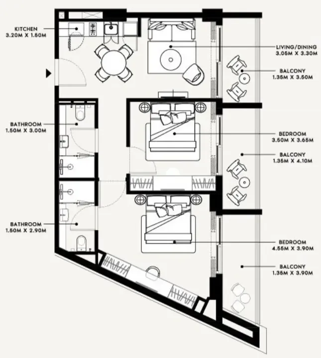 2 BR floor plan