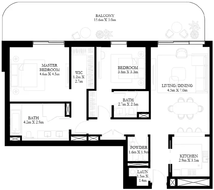 2 BR floor plan