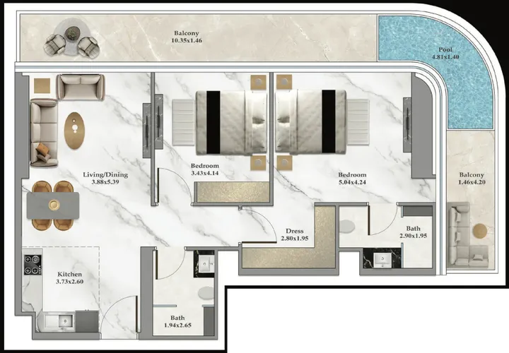 2 BR floor plan