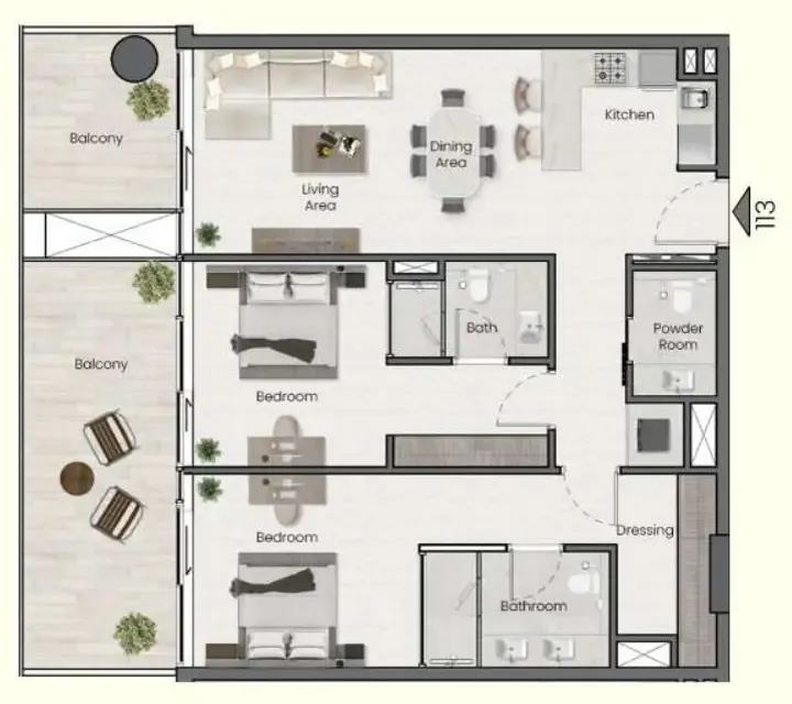 2 BR floor plan