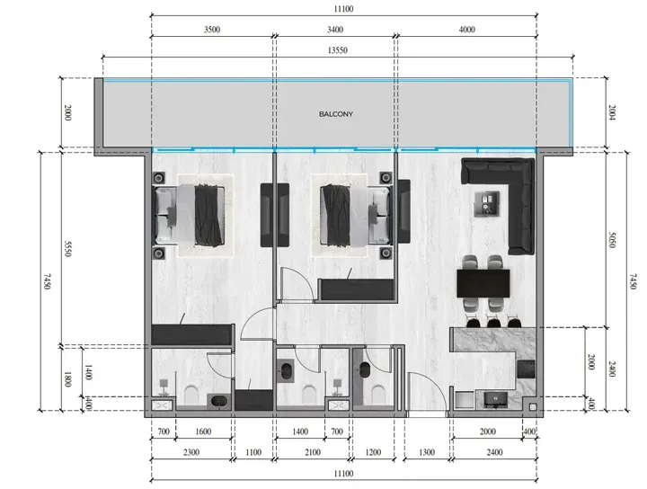 2 BR floor plan