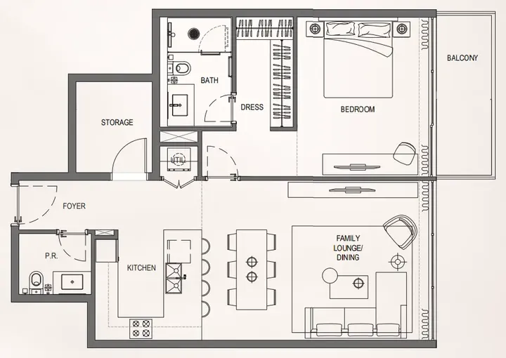 1 BR floor plan