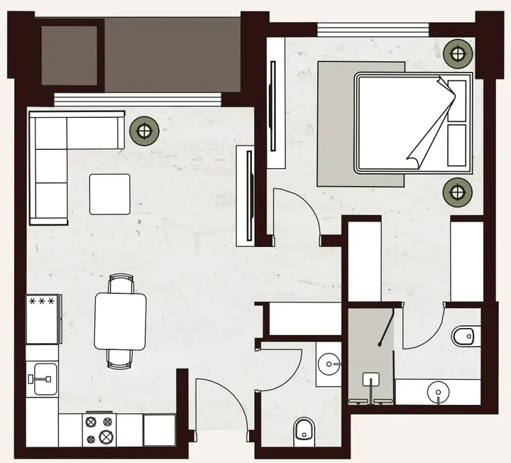 1 BR floor plan