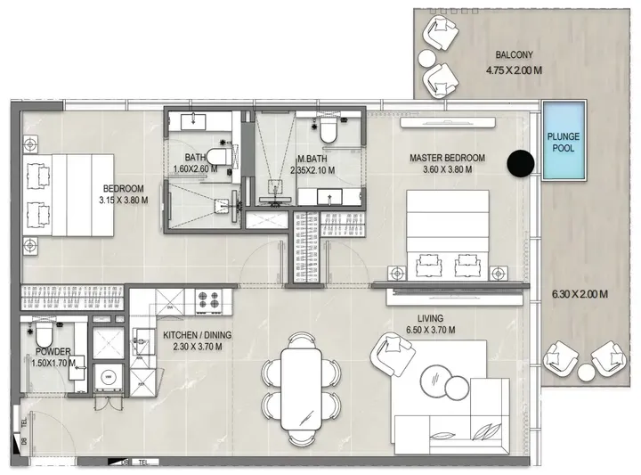 2 BR floor plan