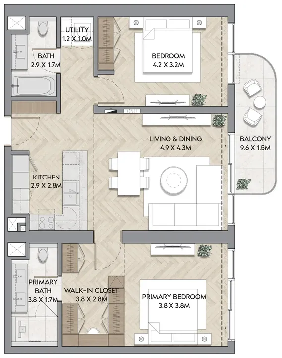 2 BR floor plan