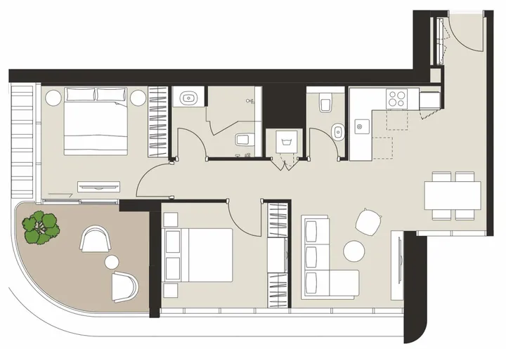 2 BR floor plan