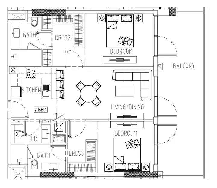 2 BR floor plan