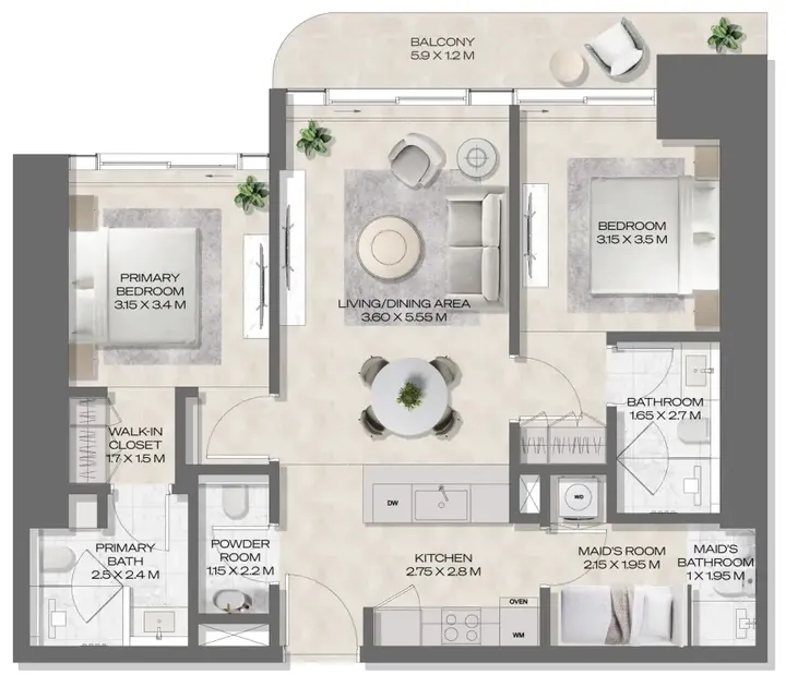 2 BR floor plan