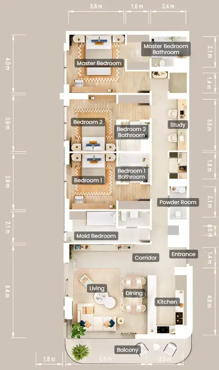 3 BR floor plan