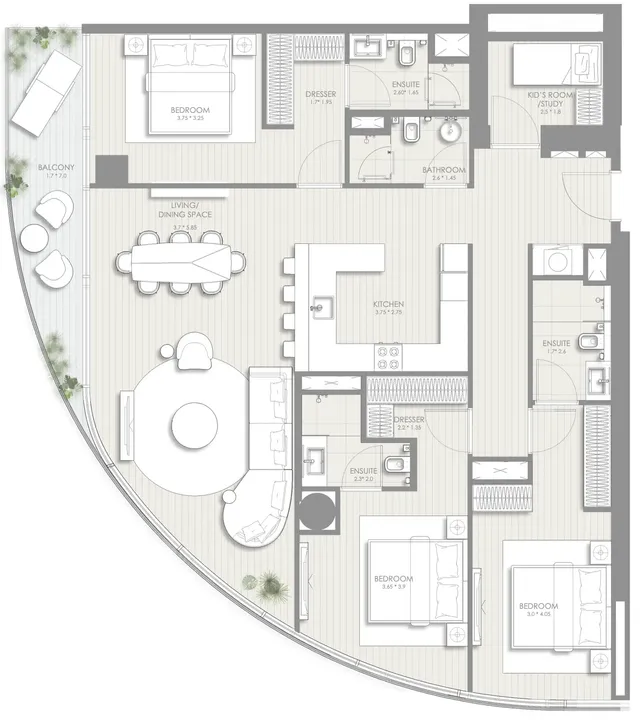 3 BR floor plan