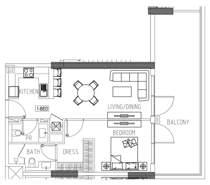 1 BR floor plan