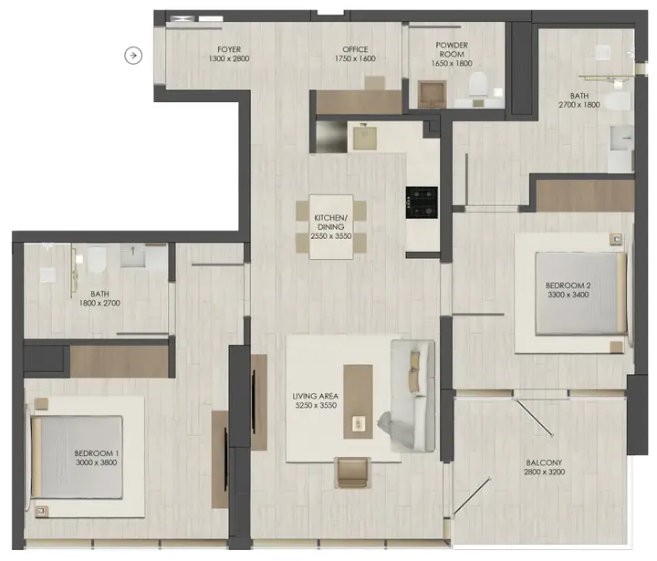 2 BR floor plan