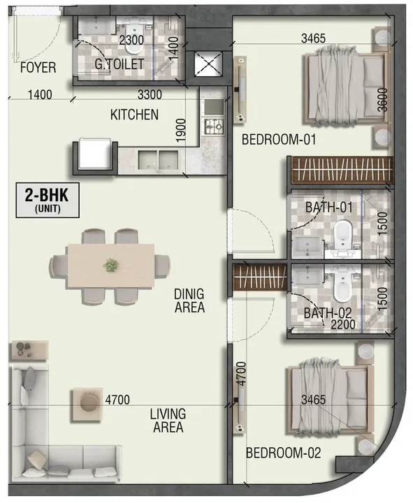 2 BR floor plan
