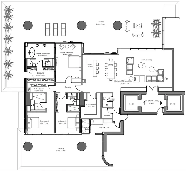 3 BR floor plan