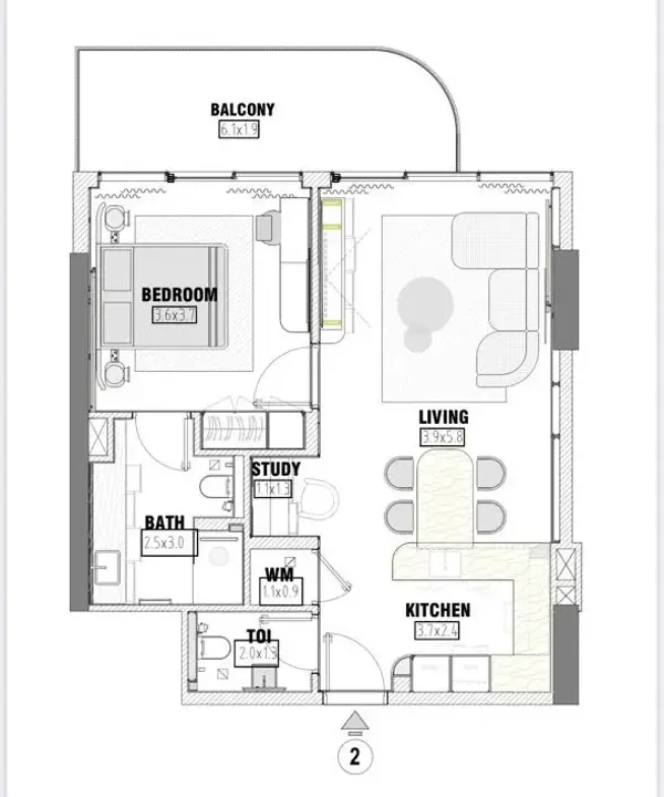 1 BR floor plan